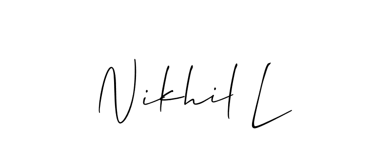 if you are searching for the best signature style for your name Nikhil L. so please give up your signature search. here we have designed multiple signature styles  using Allison_Script. Nikhil L signature style 2 images and pictures png