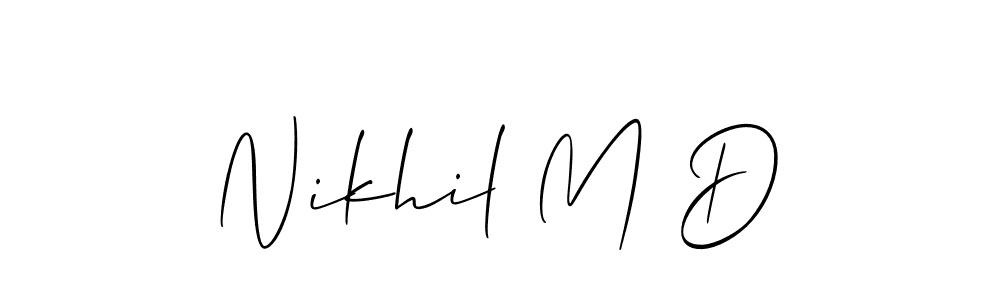 Also You can easily find your signature by using the search form. We will create Nikhil M D name handwritten signature images for you free of cost using Allison_Script sign style. Nikhil M D signature style 2 images and pictures png
