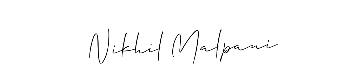 Make a short Nikhil Malpani signature style. Manage your documents anywhere anytime using Allison_Script. Create and add eSignatures, submit forms, share and send files easily. Nikhil Malpani signature style 2 images and pictures png
