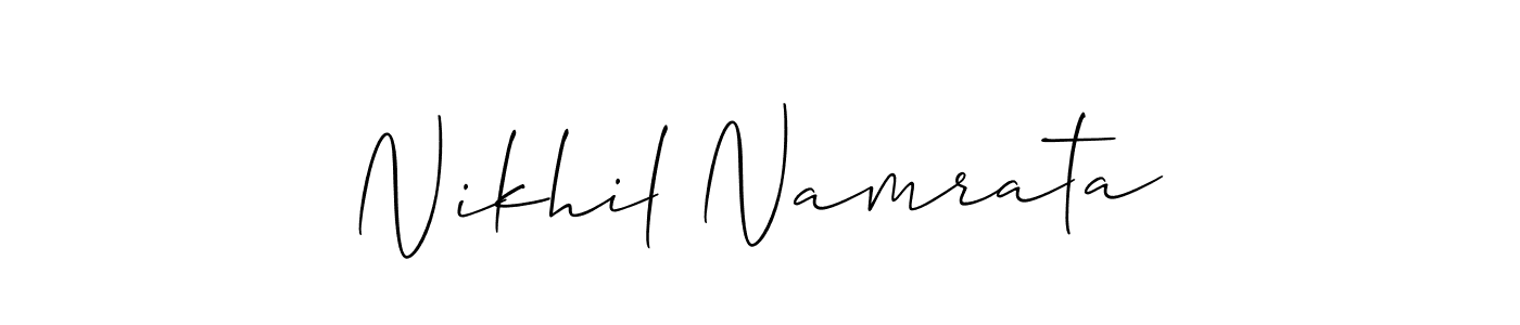 How to make Nikhil Namrata name signature. Use Allison_Script style for creating short signs online. This is the latest handwritten sign. Nikhil Namrata signature style 2 images and pictures png