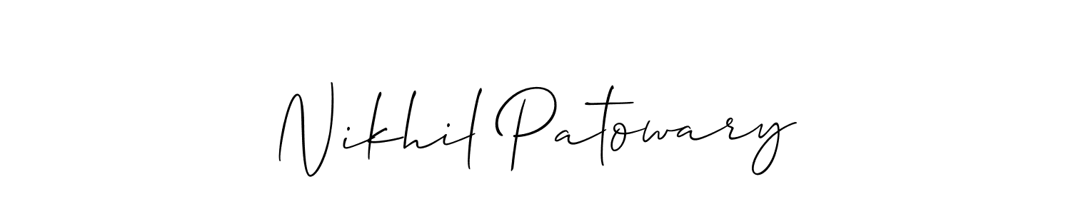 Allison_Script is a professional signature style that is perfect for those who want to add a touch of class to their signature. It is also a great choice for those who want to make their signature more unique. Get Nikhil Patowary name to fancy signature for free. Nikhil Patowary signature style 2 images and pictures png