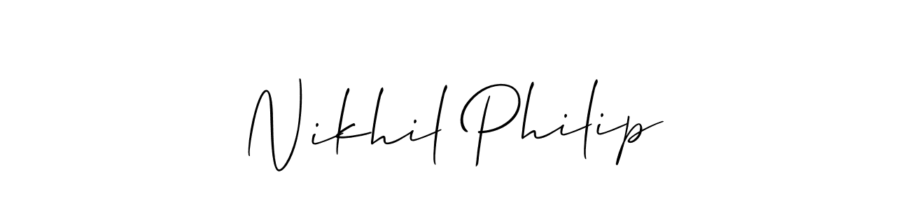 Allison_Script is a professional signature style that is perfect for those who want to add a touch of class to their signature. It is also a great choice for those who want to make their signature more unique. Get Nikhil Philip name to fancy signature for free. Nikhil Philip signature style 2 images and pictures png