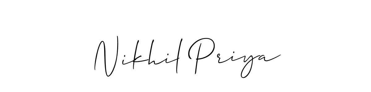 Make a beautiful signature design for name Nikhil Priya. With this signature (Allison_Script) style, you can create a handwritten signature for free. Nikhil Priya signature style 2 images and pictures png