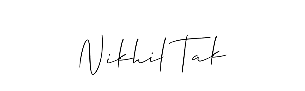Create a beautiful signature design for name Nikhil Tak. With this signature (Allison_Script) fonts, you can make a handwritten signature for free. Nikhil Tak signature style 2 images and pictures png