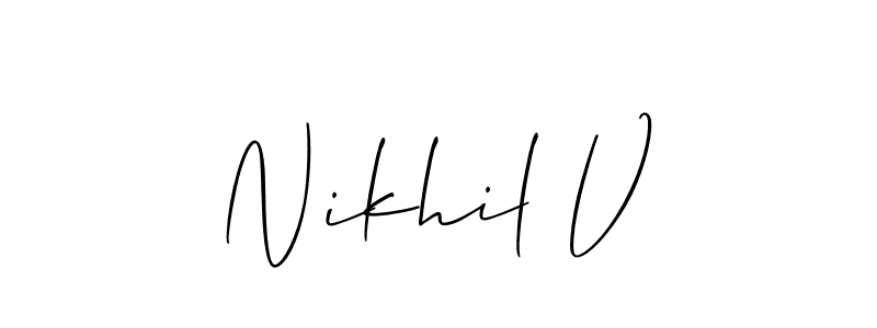 Also we have Nikhil V name is the best signature style. Create professional handwritten signature collection using Allison_Script autograph style. Nikhil V signature style 2 images and pictures png