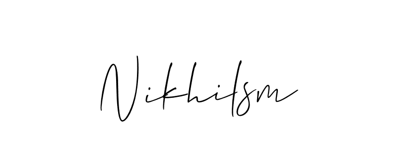 The best way (Allison_Script) to make a short signature is to pick only two or three words in your name. The name Nikhilsm include a total of six letters. For converting this name. Nikhilsm signature style 2 images and pictures png