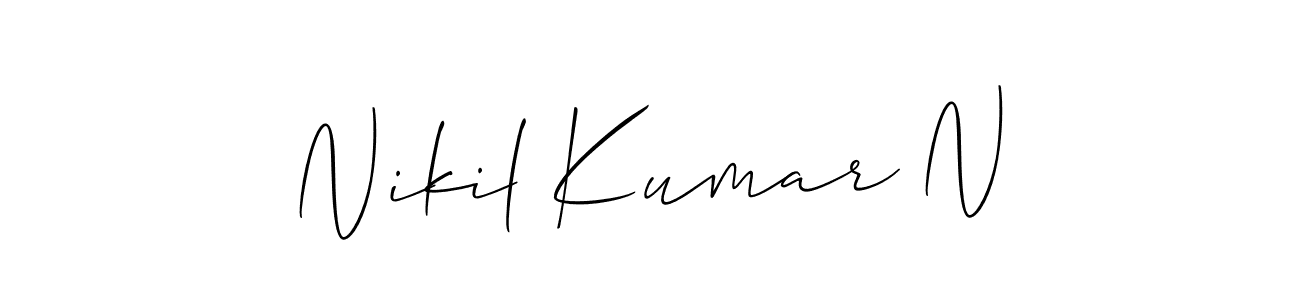 You should practise on your own different ways (Allison_Script) to write your name (Nikil Kumar N) in signature. don't let someone else do it for you. Nikil Kumar N signature style 2 images and pictures png