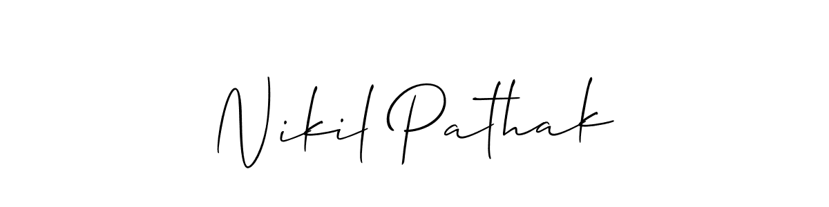 How to make Nikil Pathak name signature. Use Allison_Script style for creating short signs online. This is the latest handwritten sign. Nikil Pathak signature style 2 images and pictures png