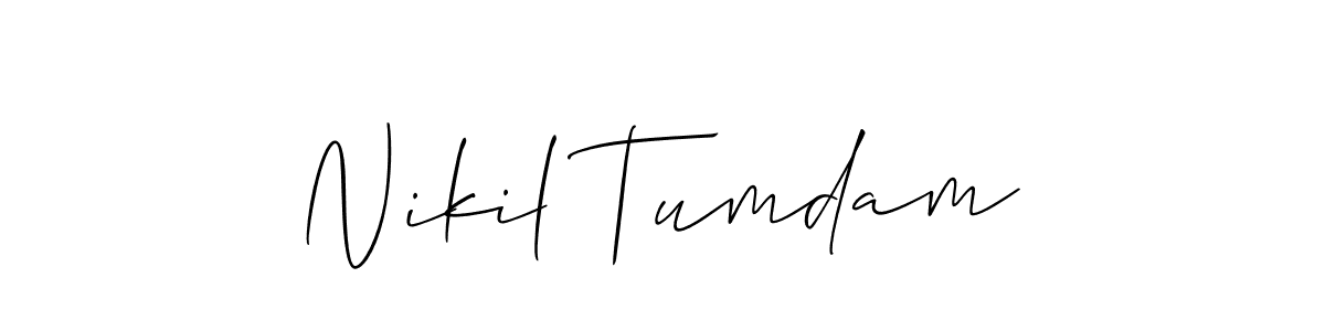 The best way (Allison_Script) to make a short signature is to pick only two or three words in your name. The name Nikil Tumdam include a total of six letters. For converting this name. Nikil Tumdam signature style 2 images and pictures png