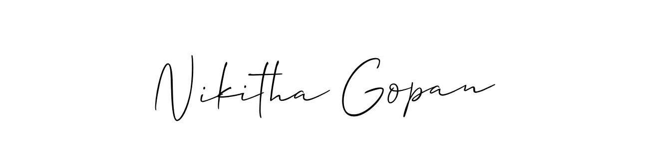 It looks lik you need a new signature style for name Nikitha Gopan. Design unique handwritten (Allison_Script) signature with our free signature maker in just a few clicks. Nikitha Gopan signature style 2 images and pictures png