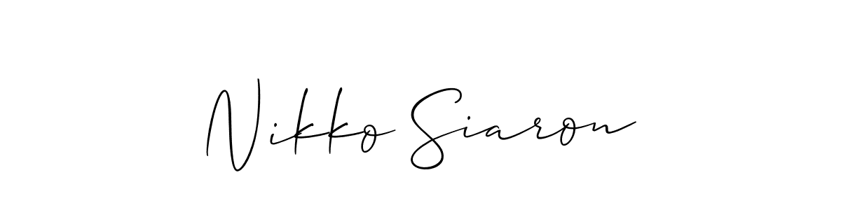 Use a signature maker to create a handwritten signature online. With this signature software, you can design (Allison_Script) your own signature for name Nikko Siaron. Nikko Siaron signature style 2 images and pictures png