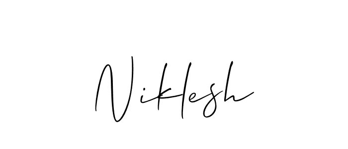 Use a signature maker to create a handwritten signature online. With this signature software, you can design (Allison_Script) your own signature for name Niklesh. Niklesh signature style 2 images and pictures png