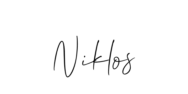 Make a beautiful signature design for name Niklos. With this signature (Allison_Script) style, you can create a handwritten signature for free. Niklos signature style 2 images and pictures png