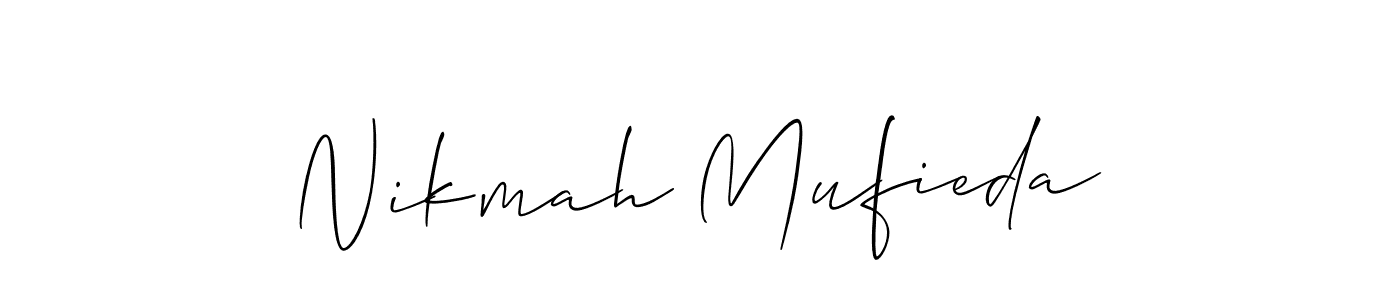 The best way (Allison_Script) to make a short signature is to pick only two or three words in your name. The name Nikmah Mufieda include a total of six letters. For converting this name. Nikmah Mufieda signature style 2 images and pictures png