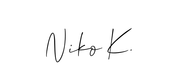 Allison_Script is a professional signature style that is perfect for those who want to add a touch of class to their signature. It is also a great choice for those who want to make their signature more unique. Get Niko K. name to fancy signature for free. Niko K. signature style 2 images and pictures png