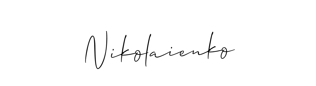 The best way (Allison_Script) to make a short signature is to pick only two or three words in your name. The name Nikolaienko include a total of six letters. For converting this name. Nikolaienko signature style 2 images and pictures png