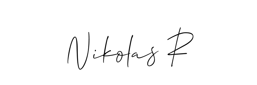 The best way (Allison_Script) to make a short signature is to pick only two or three words in your name. The name Nikolas R include a total of six letters. For converting this name. Nikolas R signature style 2 images and pictures png