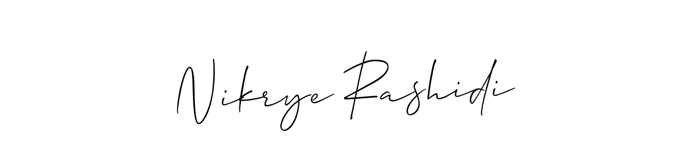 How to make Nikrye Rashidi name signature. Use Allison_Script style for creating short signs online. This is the latest handwritten sign. Nikrye Rashidi signature style 2 images and pictures png