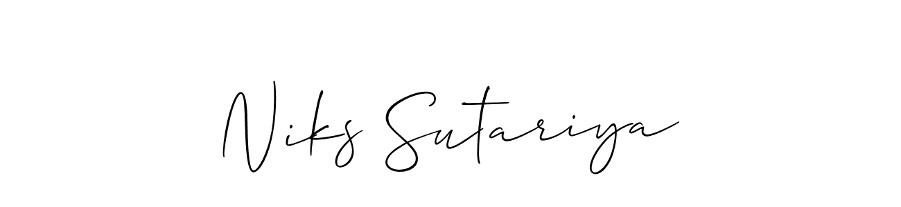 Make a beautiful signature design for name Niks Sutariya. With this signature (Allison_Script) style, you can create a handwritten signature for free. Niks Sutariya signature style 2 images and pictures png