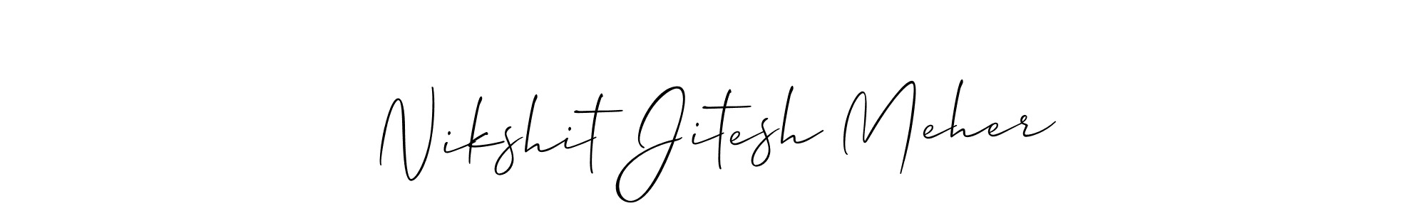 The best way (Allison_Script) to make a short signature is to pick only two or three words in your name. The name Nikshit Jitesh Meher include a total of six letters. For converting this name. Nikshit Jitesh Meher signature style 2 images and pictures png