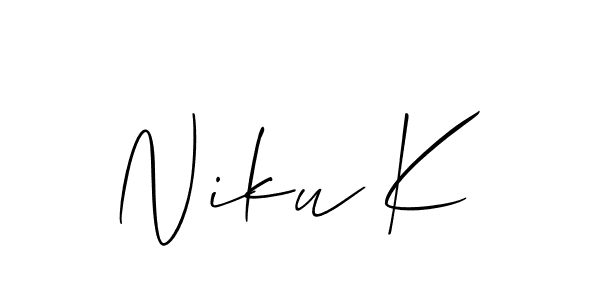 Niku K stylish signature style. Best Handwritten Sign (Allison_Script) for my name. Handwritten Signature Collection Ideas for my name Niku K. Niku K signature style 2 images and pictures png