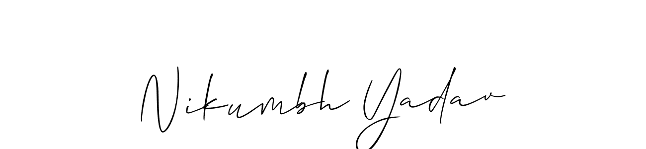 Allison_Script is a professional signature style that is perfect for those who want to add a touch of class to their signature. It is also a great choice for those who want to make their signature more unique. Get Nikumbh Yadav name to fancy signature for free. Nikumbh Yadav signature style 2 images and pictures png