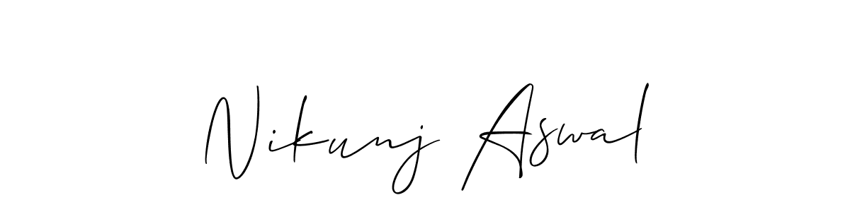 The best way (Allison_Script) to make a short signature is to pick only two or three words in your name. The name Nikunj Aswal include a total of six letters. For converting this name. Nikunj Aswal signature style 2 images and pictures png