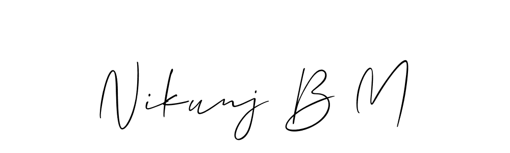 The best way (Allison_Script) to make a short signature is to pick only two or three words in your name. The name Nikunj B M include a total of six letters. For converting this name. Nikunj B M signature style 2 images and pictures png