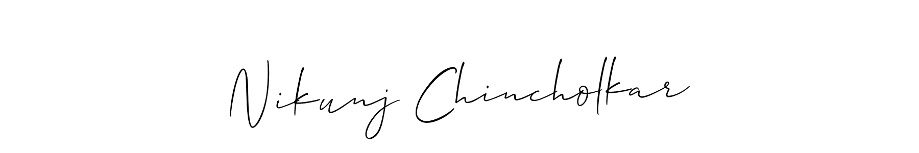 This is the best signature style for the Nikunj Chincholkar name. Also you like these signature font (Allison_Script). Mix name signature. Nikunj Chincholkar signature style 2 images and pictures png