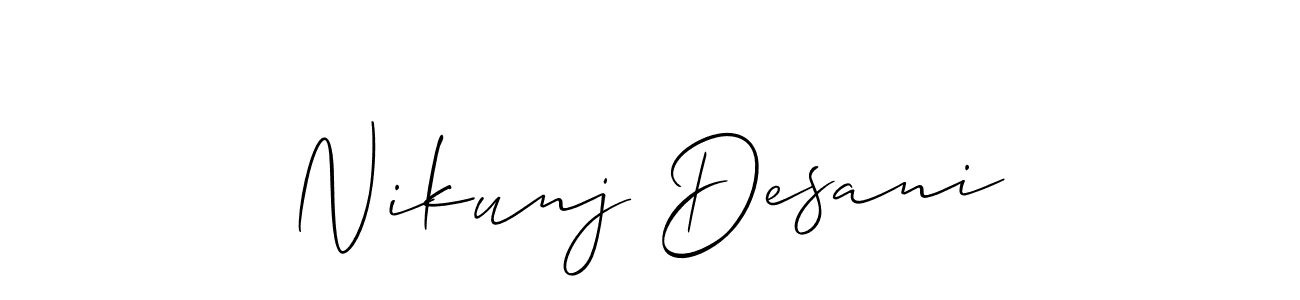 Allison_Script is a professional signature style that is perfect for those who want to add a touch of class to their signature. It is also a great choice for those who want to make their signature more unique. Get Nikunj Desani name to fancy signature for free. Nikunj Desani signature style 2 images and pictures png