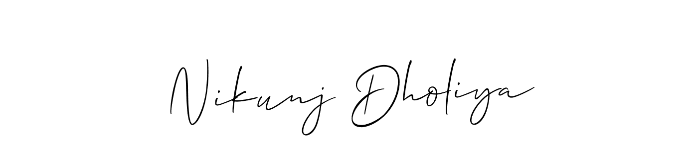 It looks lik you need a new signature style for name Nikunj Dholiya. Design unique handwritten (Allison_Script) signature with our free signature maker in just a few clicks. Nikunj Dholiya signature style 2 images and pictures png