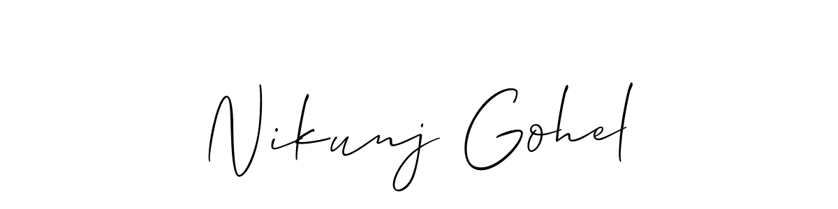 if you are searching for the best signature style for your name Nikunj Gohel. so please give up your signature search. here we have designed multiple signature styles  using Allison_Script. Nikunj Gohel signature style 2 images and pictures png