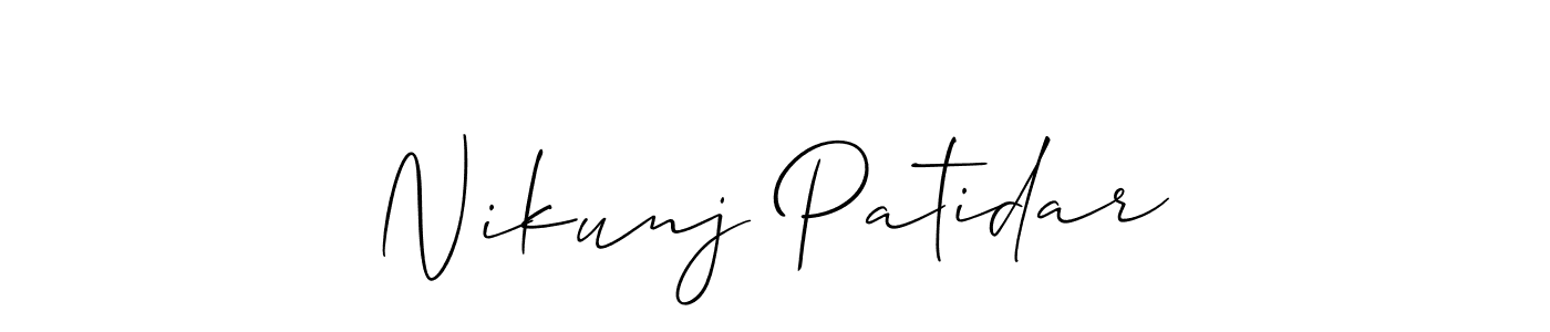 The best way (Allison_Script) to make a short signature is to pick only two or three words in your name. The name Nikunj Patidar include a total of six letters. For converting this name. Nikunj Patidar signature style 2 images and pictures png