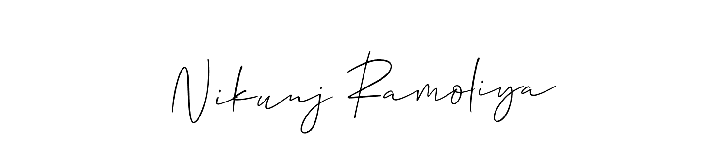 The best way (Allison_Script) to make a short signature is to pick only two or three words in your name. The name Nikunj Ramoliya include a total of six letters. For converting this name. Nikunj Ramoliya signature style 2 images and pictures png