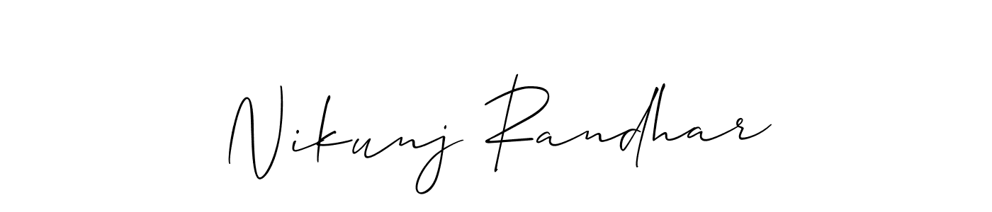 The best way (Allison_Script) to make a short signature is to pick only two or three words in your name. The name Nikunj Randhar include a total of six letters. For converting this name. Nikunj Randhar signature style 2 images and pictures png
