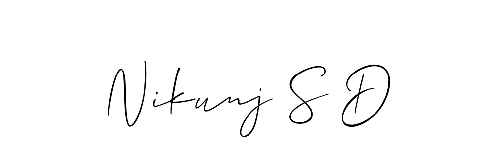 The best way (Allison_Script) to make a short signature is to pick only two or three words in your name. The name Nikunj S D include a total of six letters. For converting this name. Nikunj S D signature style 2 images and pictures png