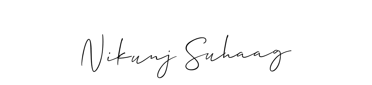 if you are searching for the best signature style for your name Nikunj Suhaag. so please give up your signature search. here we have designed multiple signature styles  using Allison_Script. Nikunj Suhaag signature style 2 images and pictures png