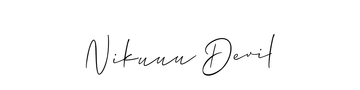 Similarly Allison_Script is the best handwritten signature design. Signature creator online .You can use it as an online autograph creator for name Nikuuu Devil. Nikuuu Devil signature style 2 images and pictures png