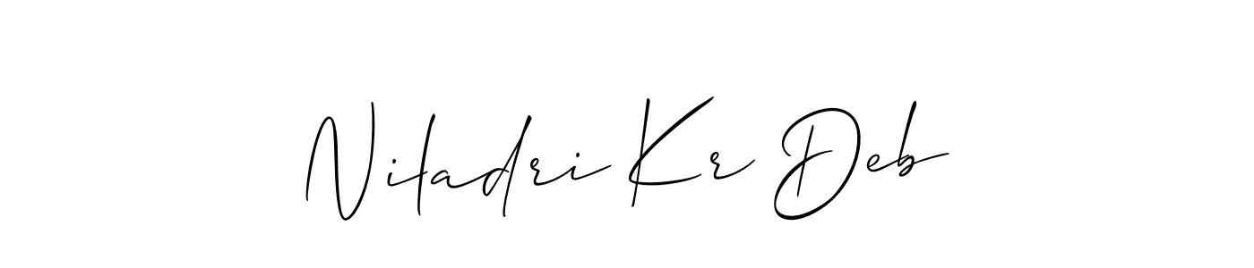 Make a short Niladri Kr Deb signature style. Manage your documents anywhere anytime using Allison_Script. Create and add eSignatures, submit forms, share and send files easily. Niladri Kr Deb signature style 2 images and pictures png