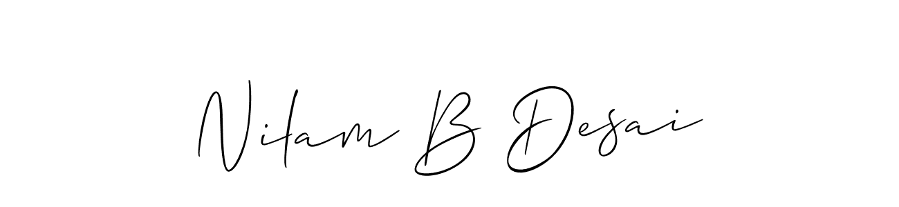 The best way (Allison_Script) to make a short signature is to pick only two or three words in your name. The name Nilam B Desai include a total of six letters. For converting this name. Nilam B Desai signature style 2 images and pictures png