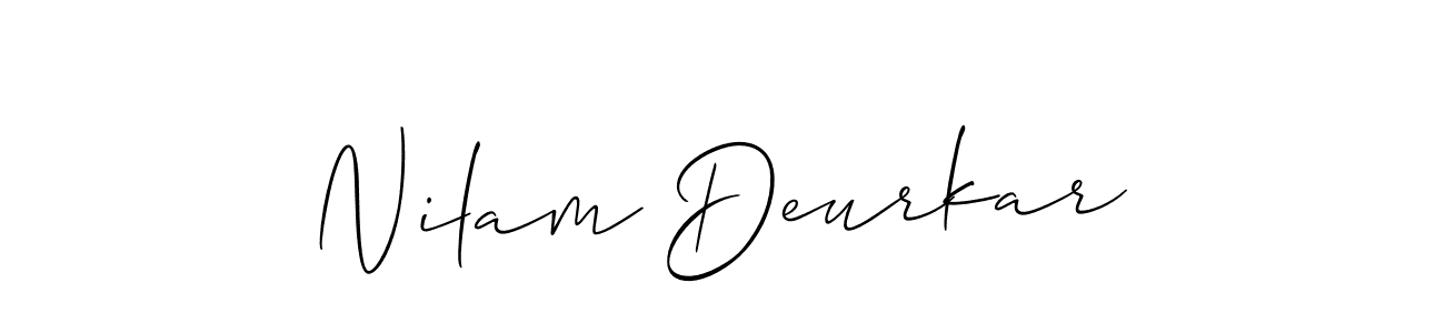 The best way (Allison_Script) to make a short signature is to pick only two or three words in your name. The name Nilam Deurkar include a total of six letters. For converting this name. Nilam Deurkar signature style 2 images and pictures png