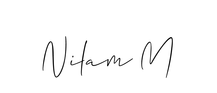 The best way (Allison_Script) to make a short signature is to pick only two or three words in your name. The name Nilam M include a total of six letters. For converting this name. Nilam M signature style 2 images and pictures png
