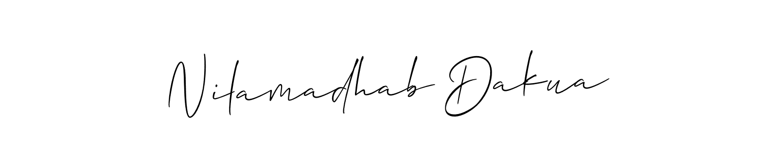 The best way (Allison_Script) to make a short signature is to pick only two or three words in your name. The name Nilamadhab Dakua include a total of six letters. For converting this name. Nilamadhab Dakua signature style 2 images and pictures png