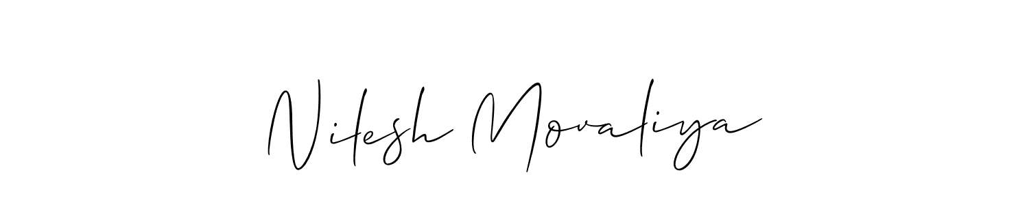 Allison_Script is a professional signature style that is perfect for those who want to add a touch of class to their signature. It is also a great choice for those who want to make their signature more unique. Get Nilesh Movaliya name to fancy signature for free. Nilesh Movaliya signature style 2 images and pictures png