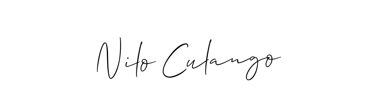 This is the best signature style for the Nilo Culango name. Also you like these signature font (Allison_Script). Mix name signature. Nilo Culango signature style 2 images and pictures png