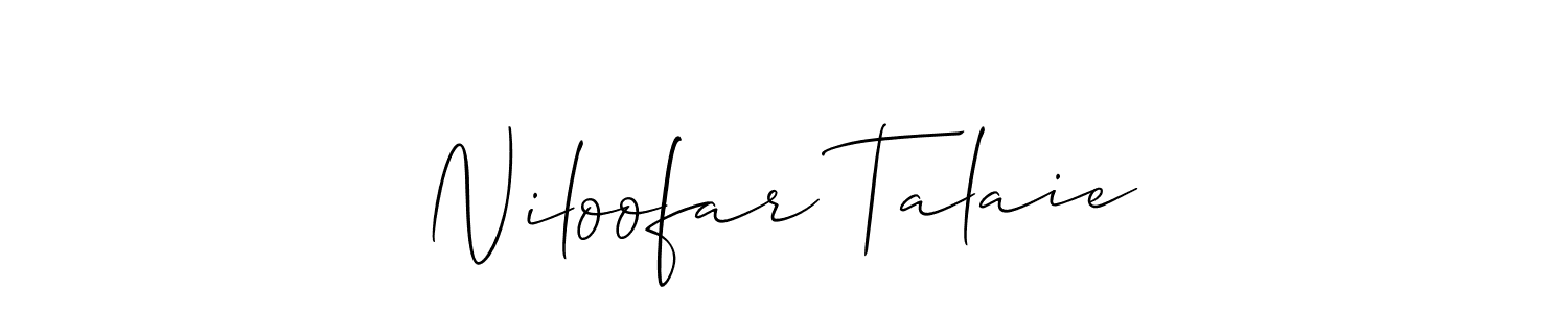 Create a beautiful signature design for name Niloofar Talaie. With this signature (Allison_Script) fonts, you can make a handwritten signature for free. Niloofar Talaie signature style 2 images and pictures png