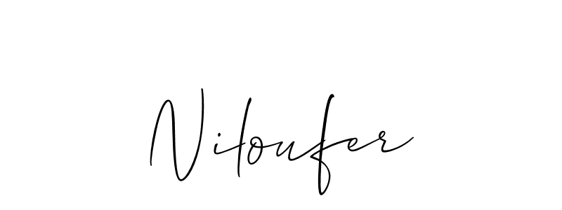 The best way (Allison_Script) to make a short signature is to pick only two or three words in your name. The name Niloufer include a total of six letters. For converting this name. Niloufer signature style 2 images and pictures png