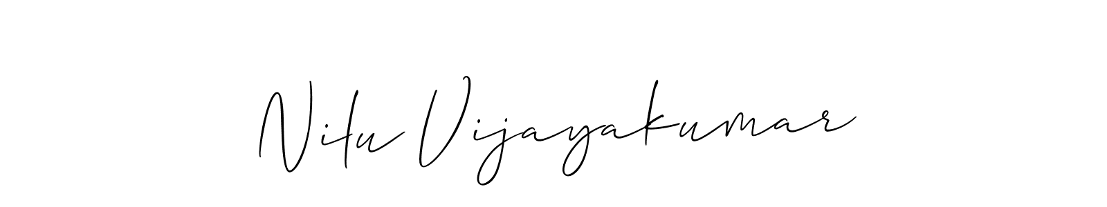 The best way (Allison_Script) to make a short signature is to pick only two or three words in your name. The name Nilu Vijayakumar include a total of six letters. For converting this name. Nilu Vijayakumar signature style 2 images and pictures png