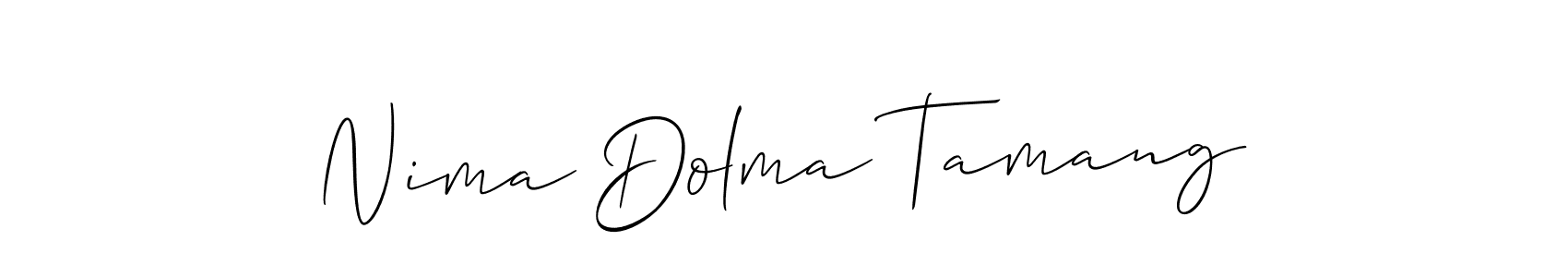 Make a beautiful signature design for name Nima Dolma Tamang. With this signature (Allison_Script) style, you can create a handwritten signature for free. Nima Dolma Tamang signature style 2 images and pictures png