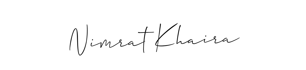 You should practise on your own different ways (Allison_Script) to write your name (Nimrat Khaira) in signature. don't let someone else do it for you. Nimrat Khaira signature style 2 images and pictures png